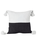 Moroccan Wool Pom - Pom Cushion Cover – 20 in × 20 in, White & Black - Cooperative Atma