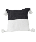 Moroccan Wool Pom - Pom Cushion Cover – 20 in × 20 in, White & Black - Cooperative Atma