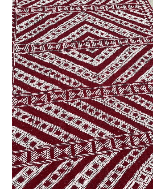 Moroccan Zemmouri Kilim Wool Flatweave Rug, 4 ft 2 in × 6 ft 11 in Red & White - Cooperative Atma