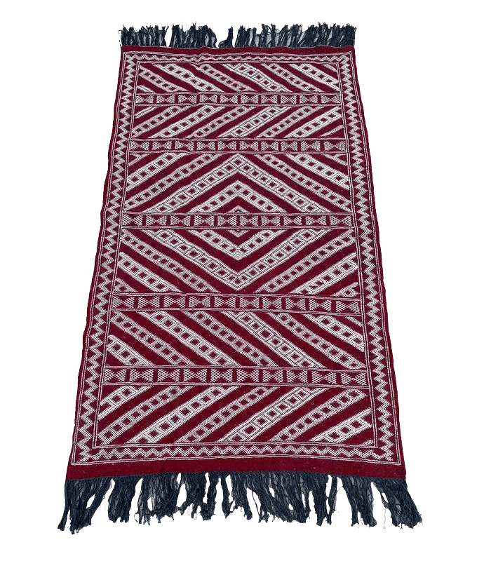 Moroccan Zemmouri Kilim Wool Flatweave Rug, 4 ft 2 in × 6 ft 11 in Red & White - Cooperative Atma